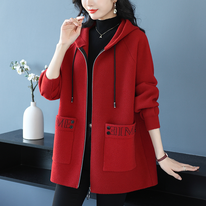 胖mm200斤休闲连帽毛呢外套女士中长款秋冬加肥大码遮肚洋气大衣