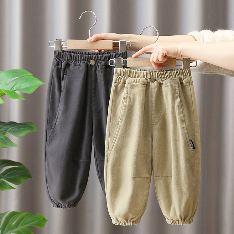儿童秋款纯棉休闲裤2025年新款男女童春秋百搭弹力宽松工装长裤子