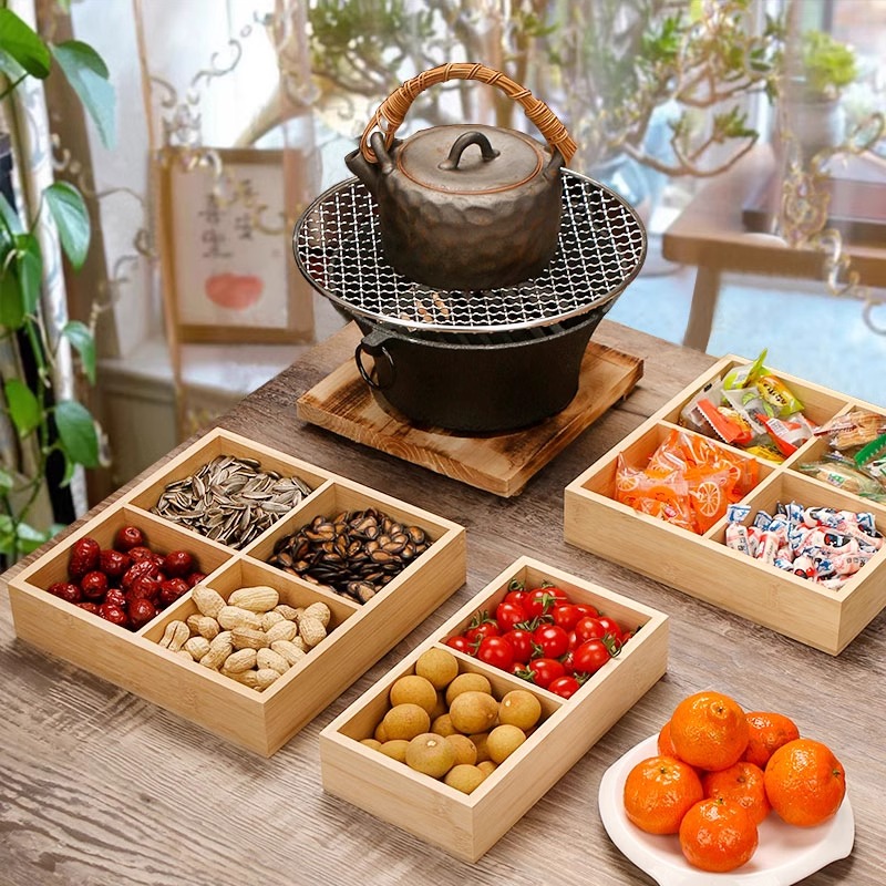 新中式竹精致茶点围炉煮茶干果果盘九宫格点心零食四宫格托盘冰茶