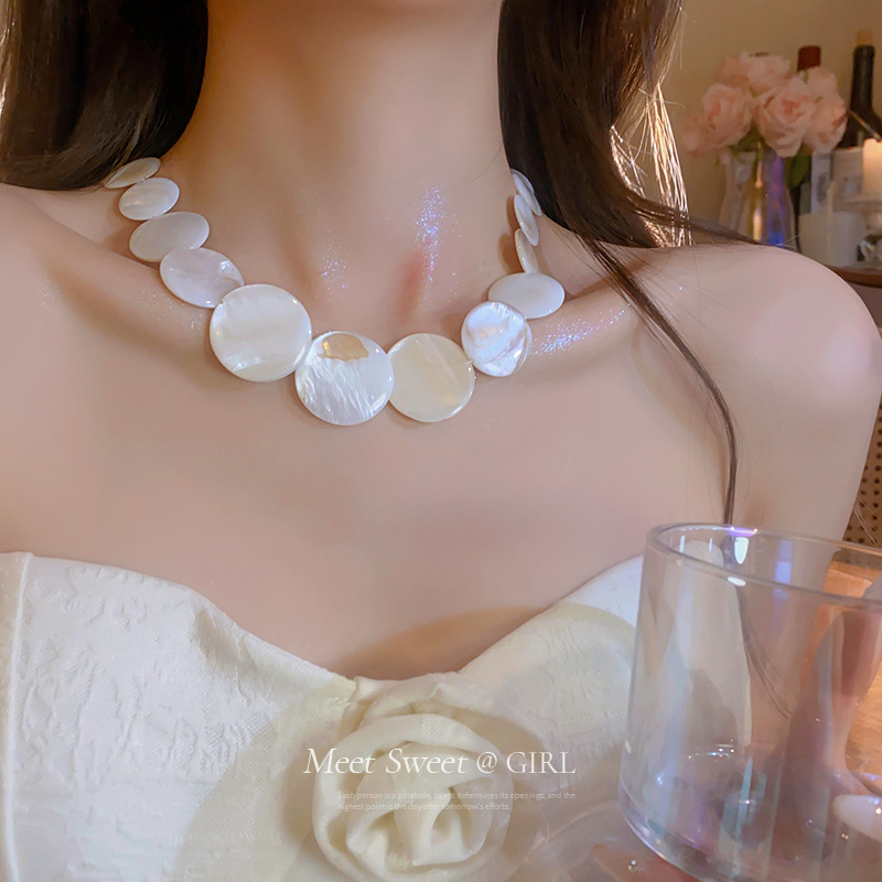 铜合金项链 不规则圆片串项链时髦度假风甜酷锁骨链小众百搭新款