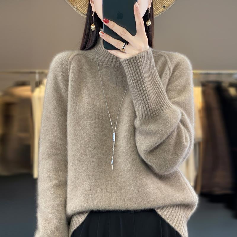 100%纯羊毛衫女高领套头2023年女士秋冬季新款显瘦加厚毛衣打底衫