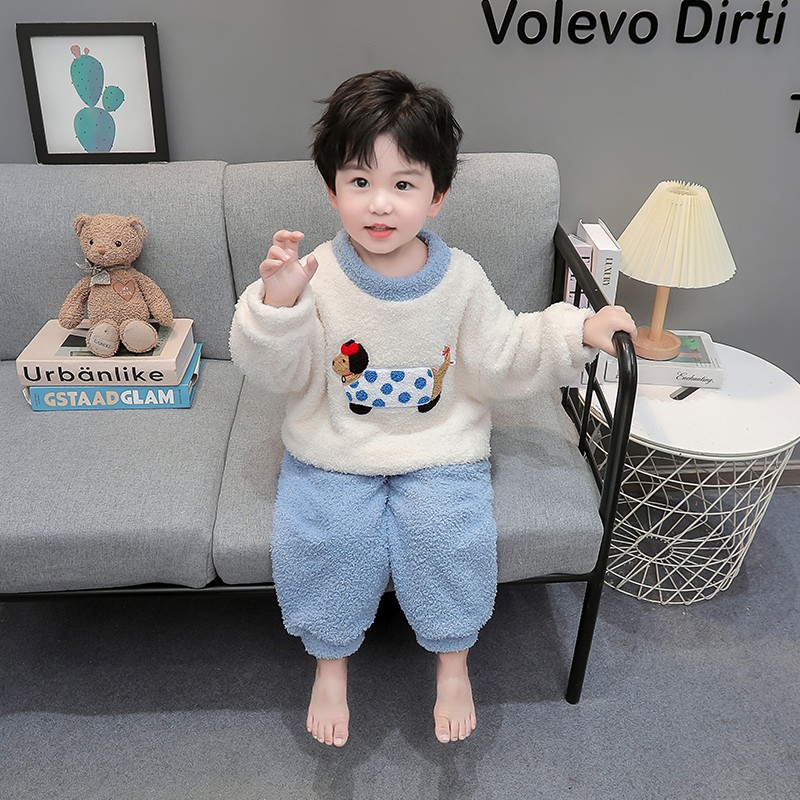 男童加绒法兰绒睡衣秋冬款2024新款珊瑚绒宝宝儿童冬季家居服套装