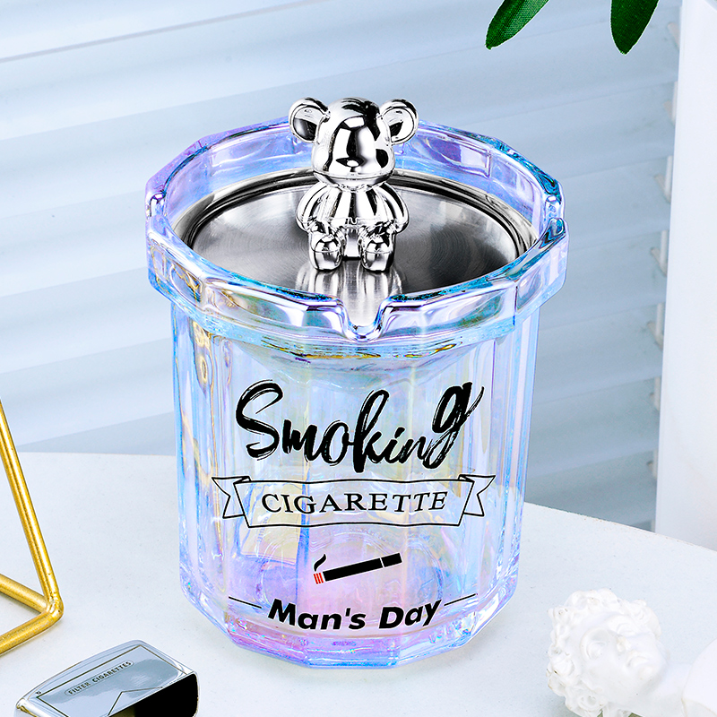 紫山竹防飞灰烟灰缸家用带盖创意漏斗个性客厅卧室办公室防风灭烟