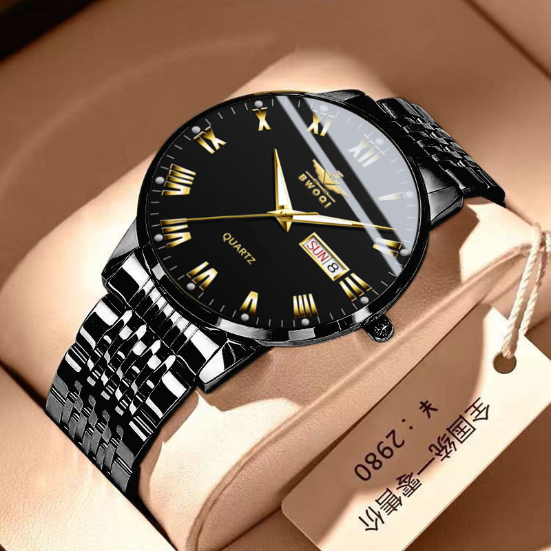 新款全自动双日历超薄大表盘立体罗马刻度防水夜光男表时尚商务表