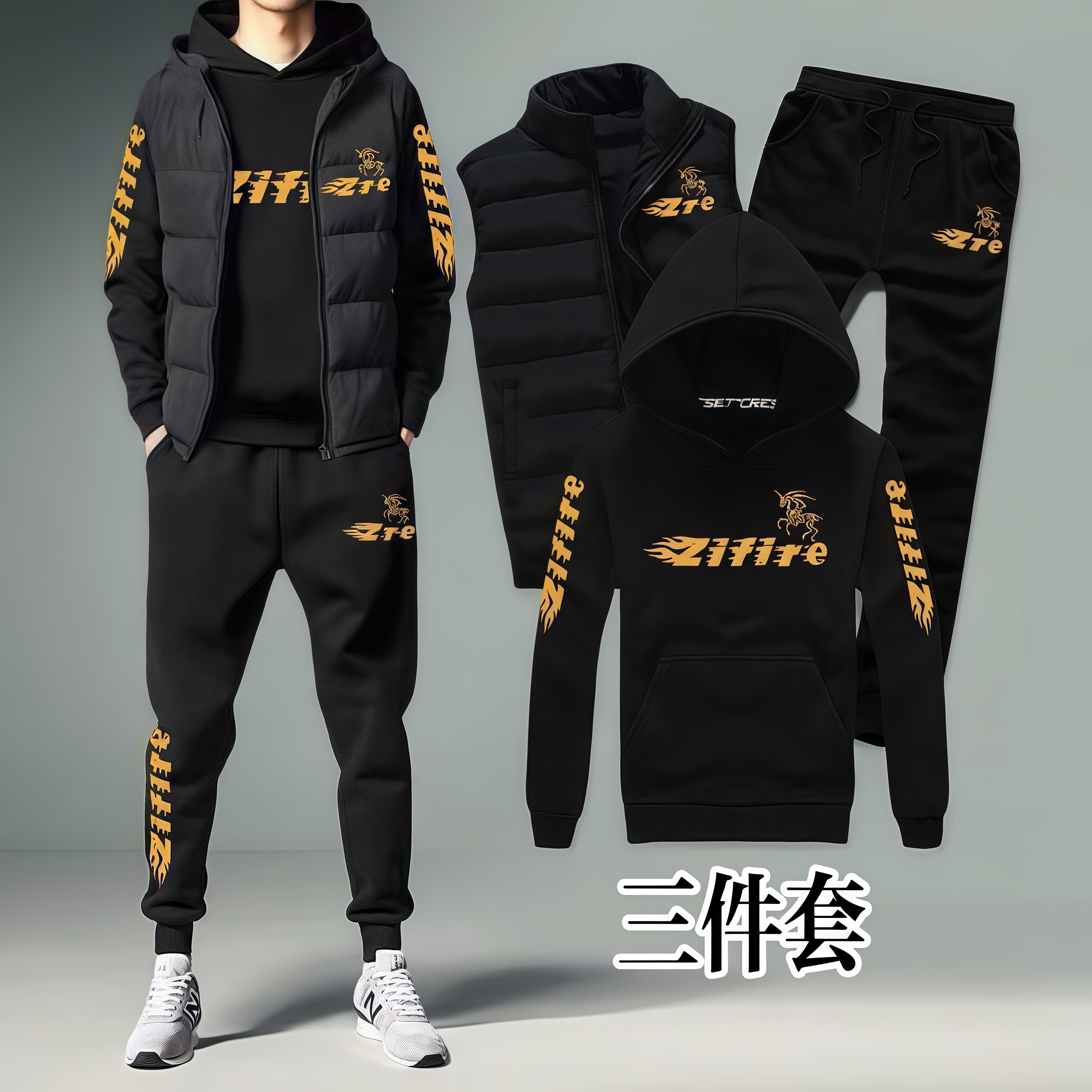 帽衫秋冬休闲运动套装潮流运动服加绒休闲学生秋季情侣青少年