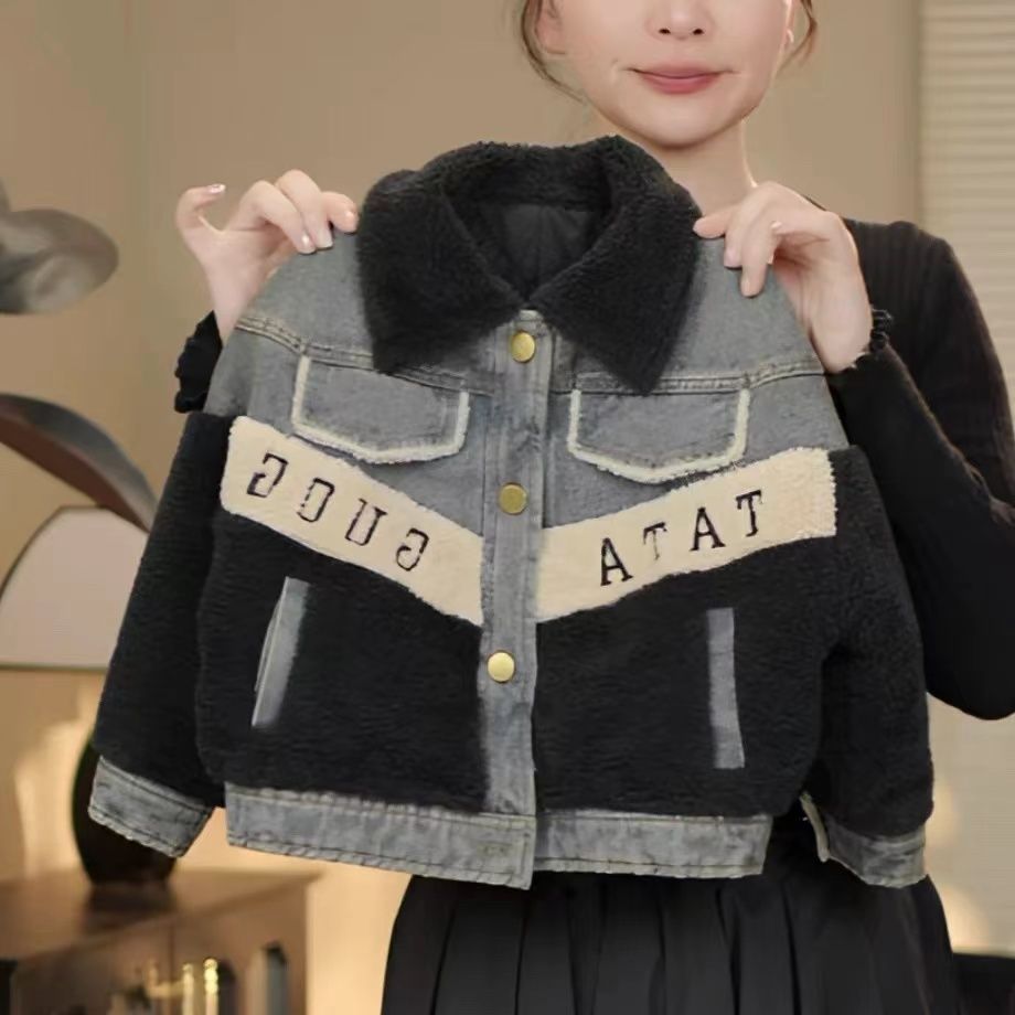 童装男女童秋冬外套2025新款儿童牛仔拼接冬季加厚夹克中小童上衣