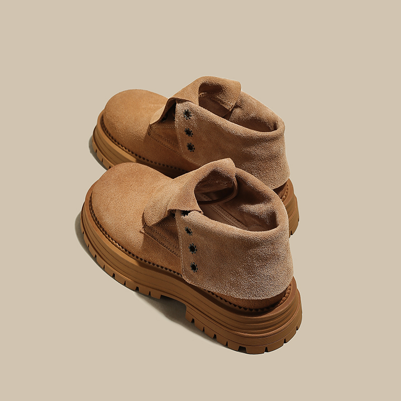 真皮复古马丁靴女2024新款秋冬翻盖厚底大黄靴美拉德磨砂皮工装靴