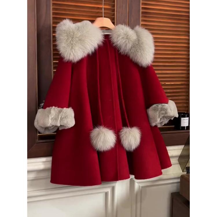 女童新年外套冬季2024新款大童女孩加绒冬装拜年服儿童冬款呢大衣