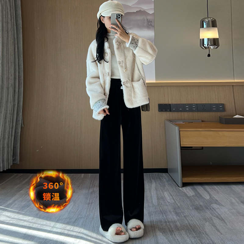 【加绒金丝绒阔腿裤】窄版冬季高腰显瘦宽松休闲百搭垂感拖地直筒裤