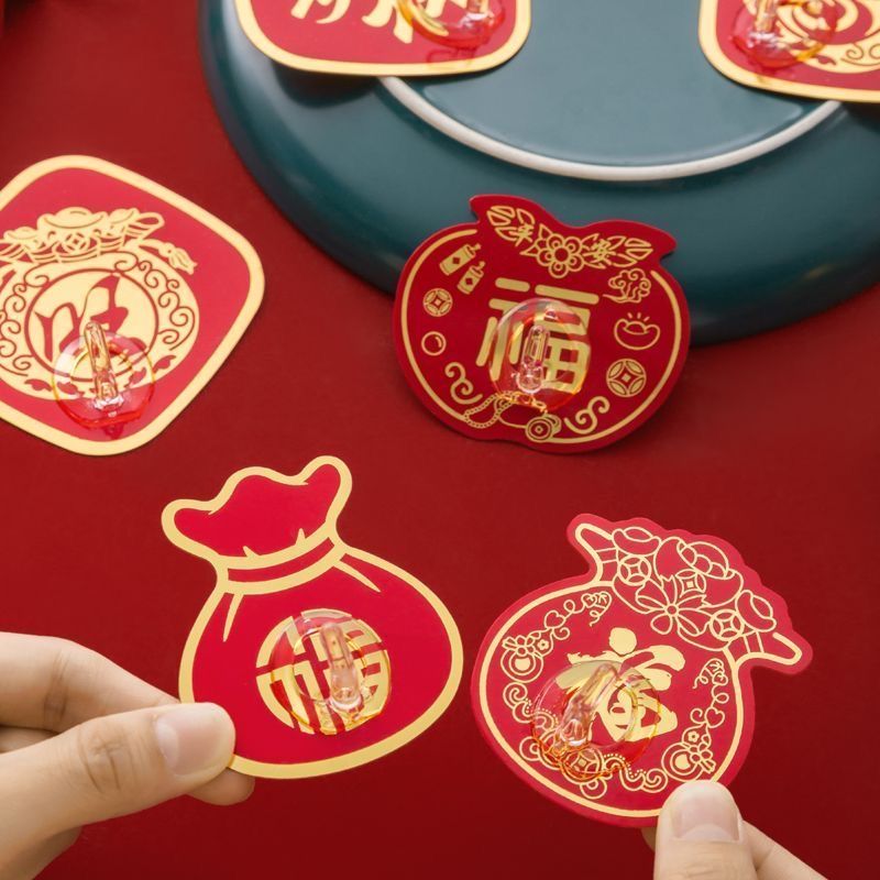 新款喜庆多功能红色无痕强力挂钩强力承重福字免打孔墙面粘钩门上