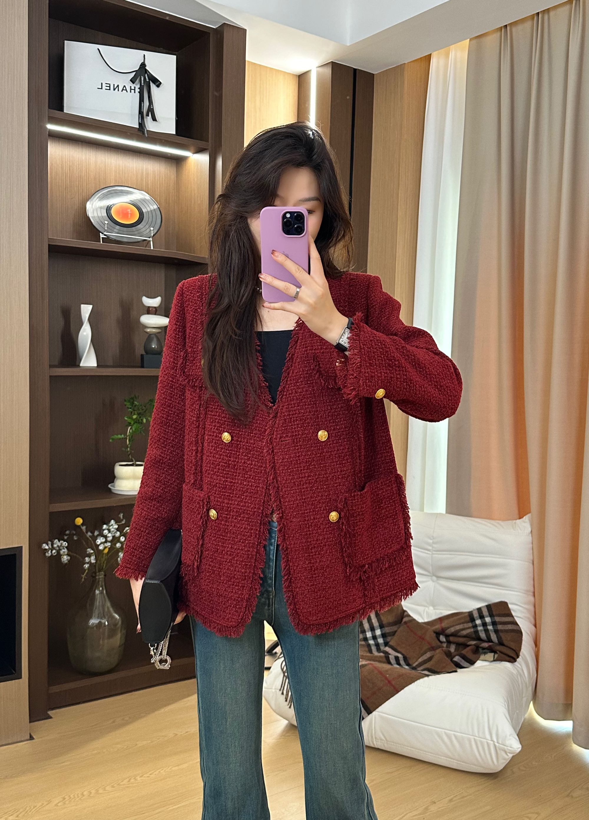 【光芒万丈】2025秋季新款小香风外套气质V领双排扣百搭高级感上衣