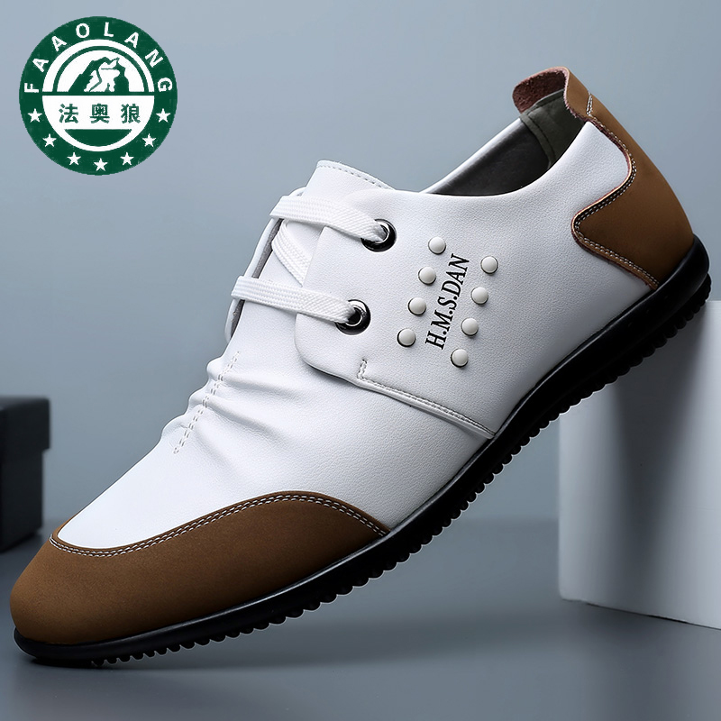 正品法奥狼皮鞋男透气商务休闲鞋男软底防滑男鞋豆豆鞋百搭潮牌