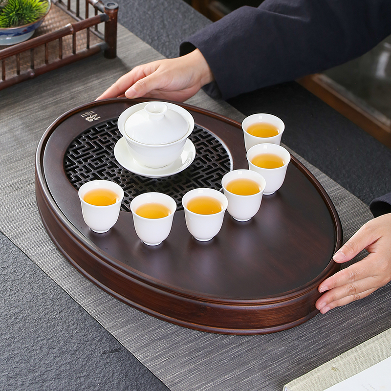 胡桃色楠竹仿古椭圆茶盘
