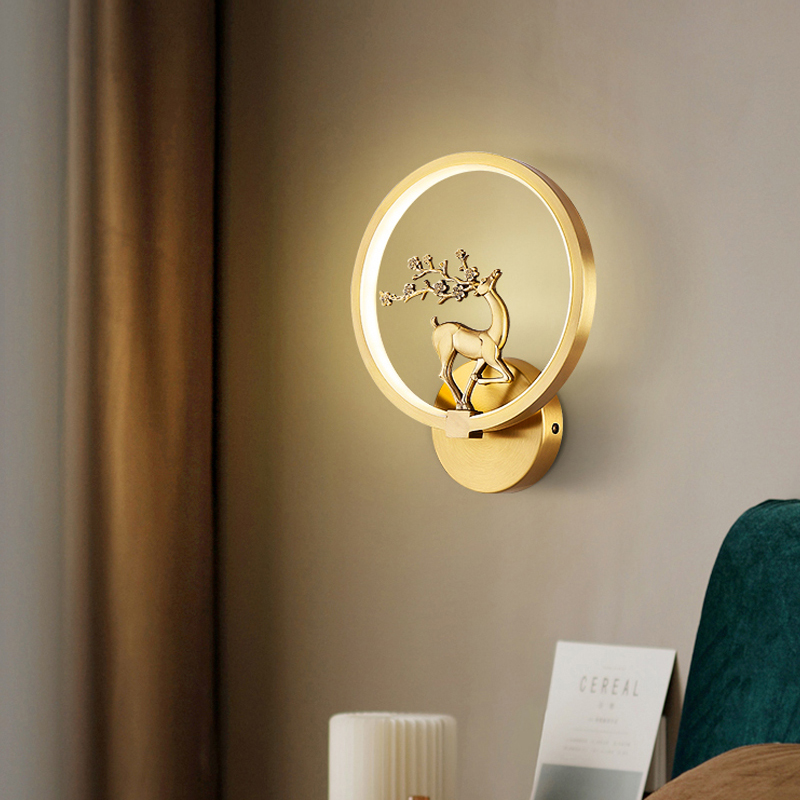 中式走廊新中式主卧壁灯家用客厅卧室床头壁灯网红墙壁灯全铜LED