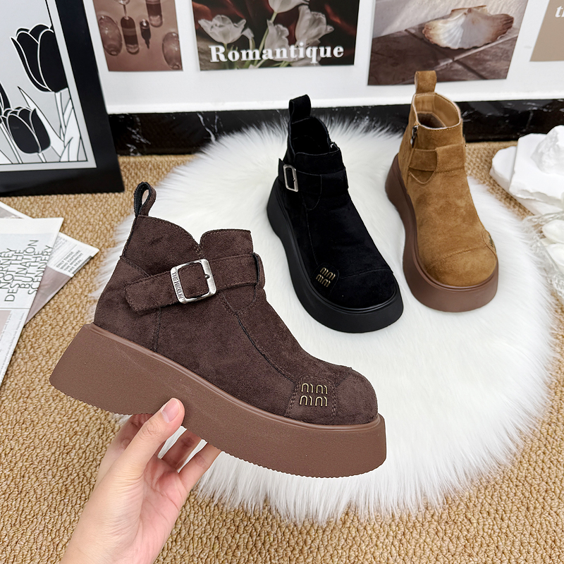 增高厚底复古加厚棉雪地短靴女2025冬季新款二棉加绒软底勃肯棉鞋