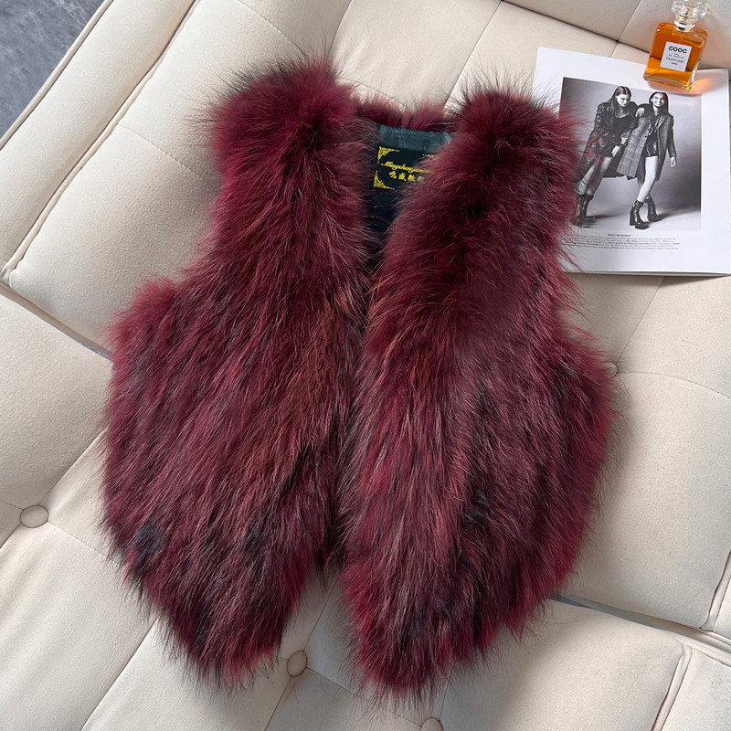 克莱因红狐狸毛皮草女短款显瘦时尚貉子毛背心坎肩秋冬小马甲冬季