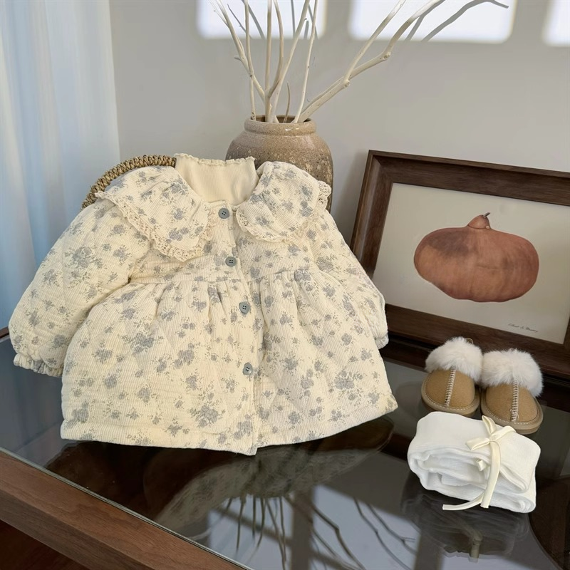女宝宝碎花加绒棉衣外套婴幼儿衣服冬装棉服小童女童棉袄时尚洋气