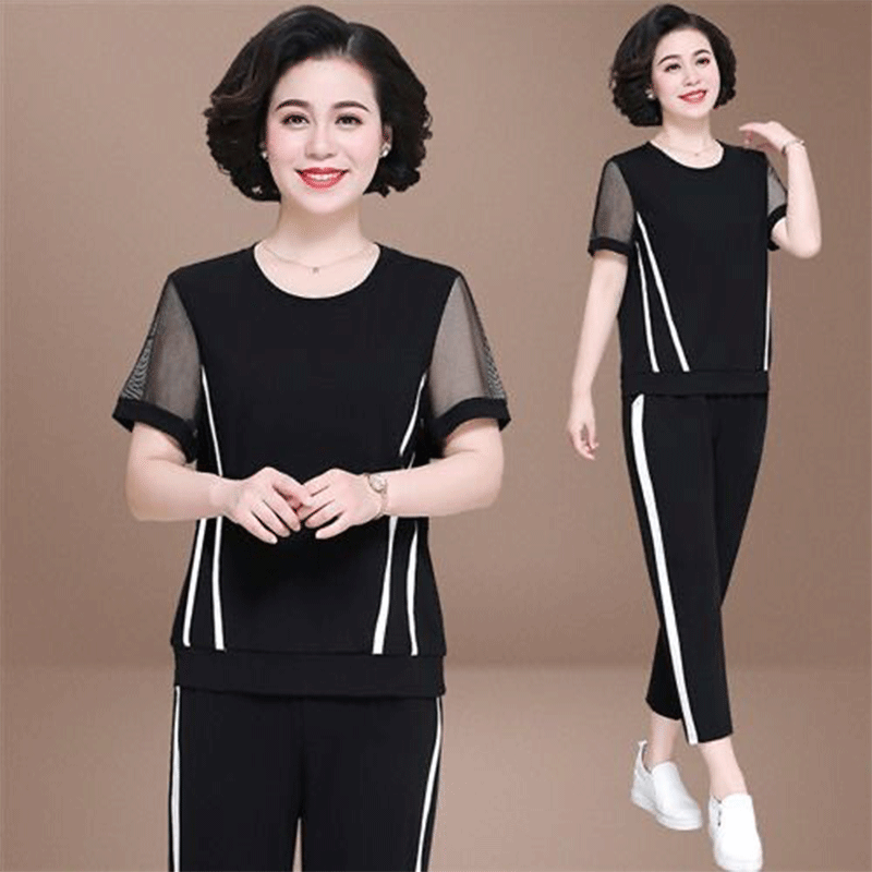 妈妈夏装套装2025新款韩版中年气质时尚婆婆装中老年两件套运动服