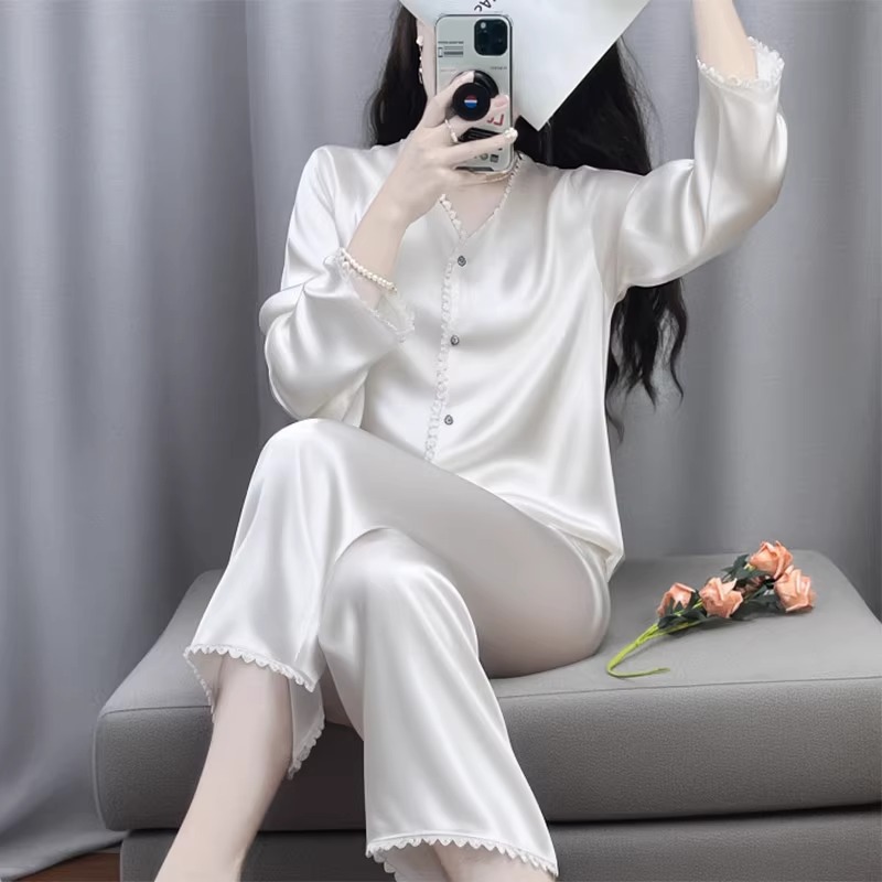 TPVL旗舰正品法式简约睡衣女款冰丝爆款2025新款春秋季家居服白色