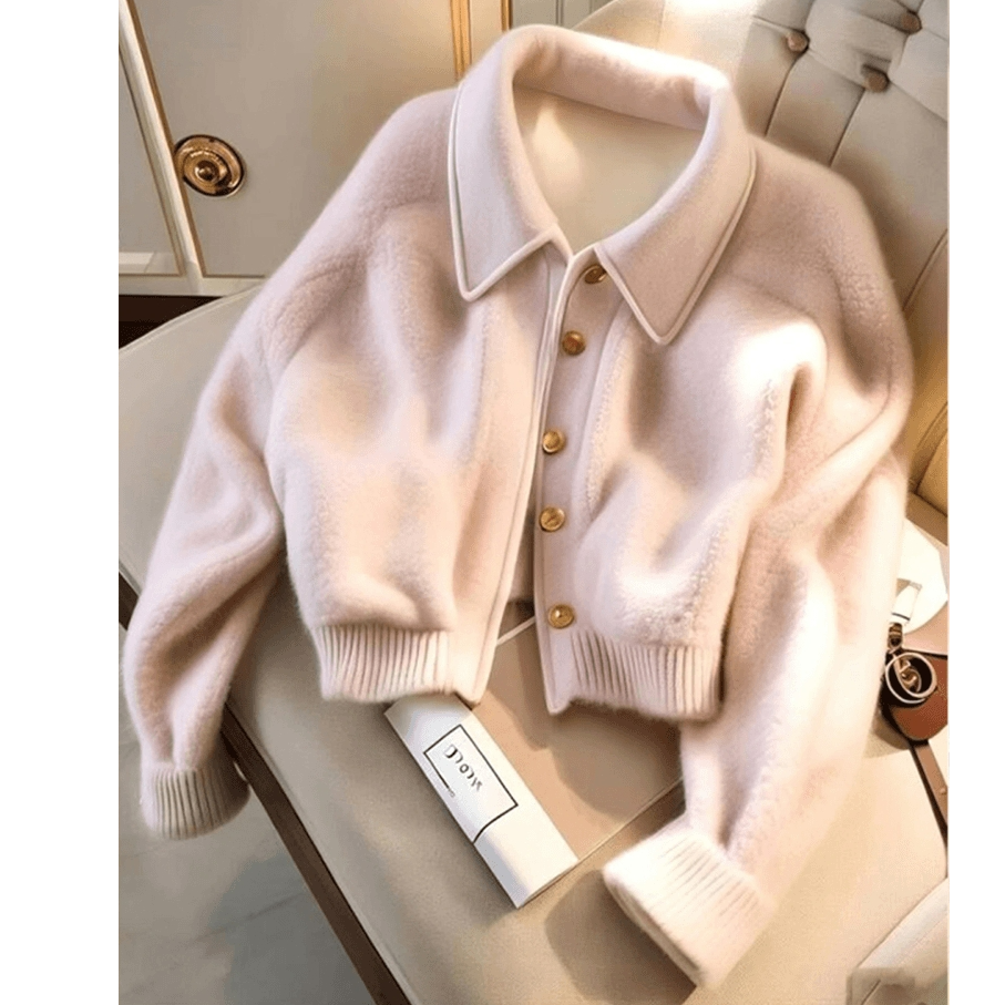 小香风粉色潮流短外套女2024冬季小个子减龄洋气加厚夹克网红上衣