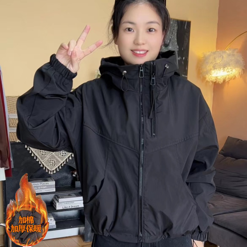 加棉加厚冲锋衣外套女2024年秋冬新款爆款小个子宽松百搭夹克上衣