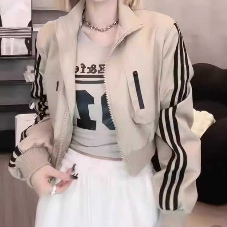 欧货飒酷街头立领杠条机车风棒球服短外套女秋季宽松拉链夹克上衣