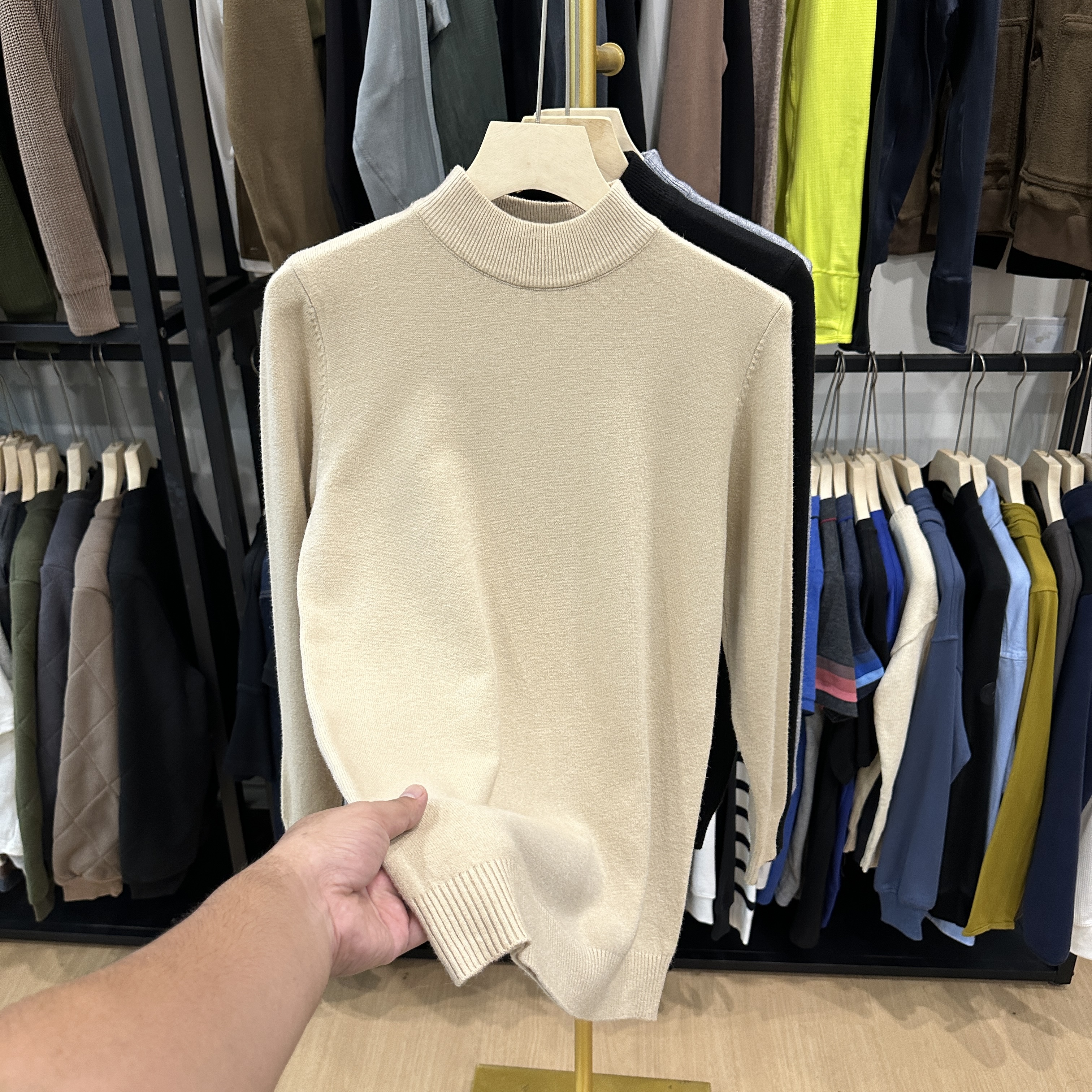 半高领纯色男士冬款圆领套头混纺百搭高级感打底针织毛衣09262