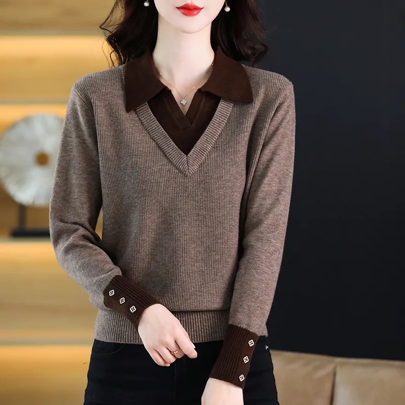 POLO领韩版毛衣女时尚上衣针织衫秋冬季新款洋气大码套头打底衫