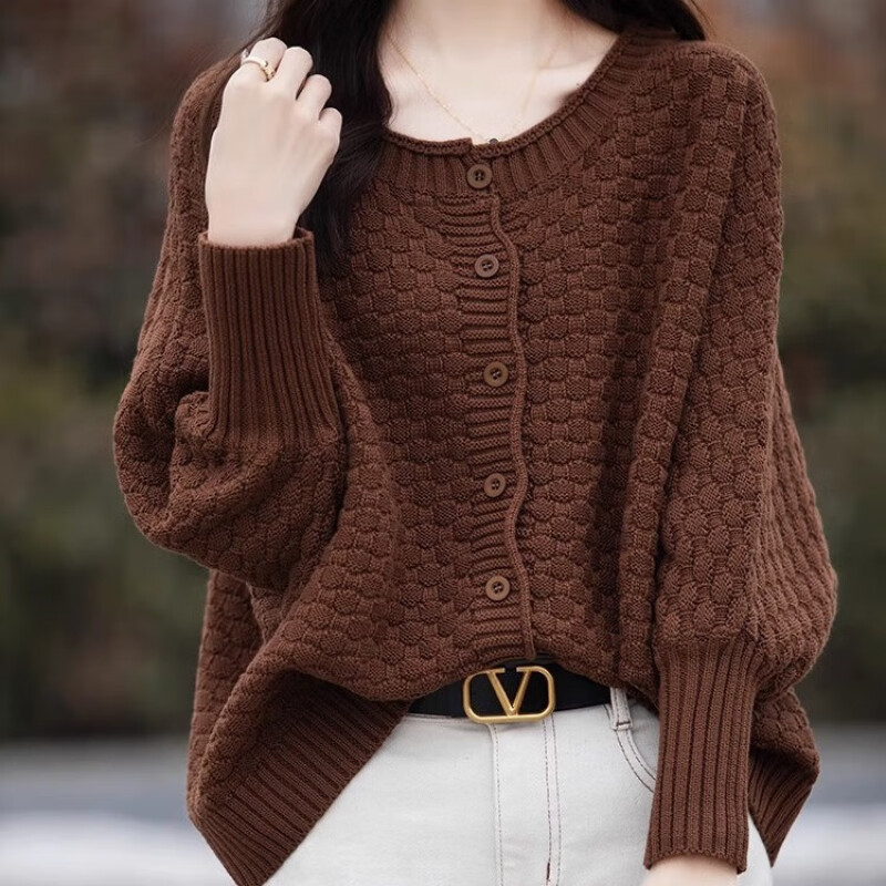 春秋季新款女款洋气针织开衫秋冬圆领宽松百搭加厚外套针织衫上衣