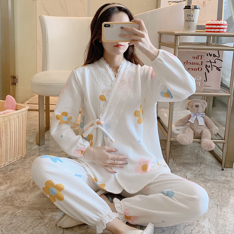 【亏本清仓】纯棉空气棉孕妇睡衣春秋季产后产妇哺乳喂奶冬天月子服