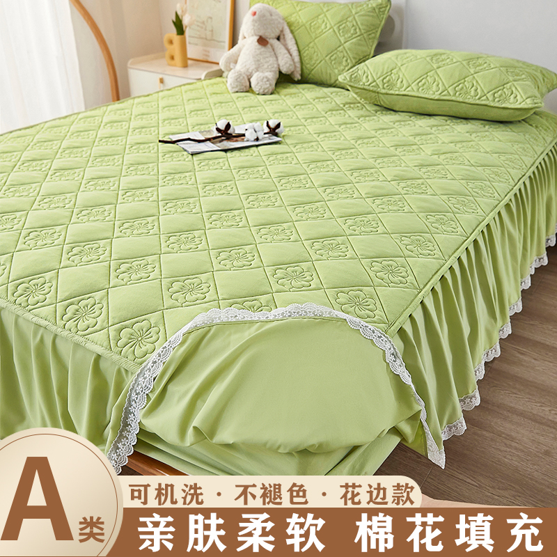 2023新款花边夹棉床笠单件床笠裙三件套床垫保护套防滑固定纯色