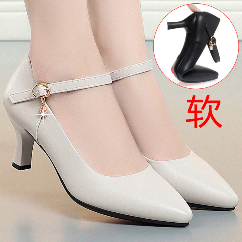 春秋时尚高跟一字扣带跳舞走秀皮鞋工作鞋女黑色工装职业单鞋女鞋
