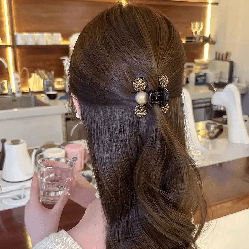 春夏温柔披肩发抓夹轻奢贝珠闪锆发夹子高颜值刘海侧边夹高马尾夹