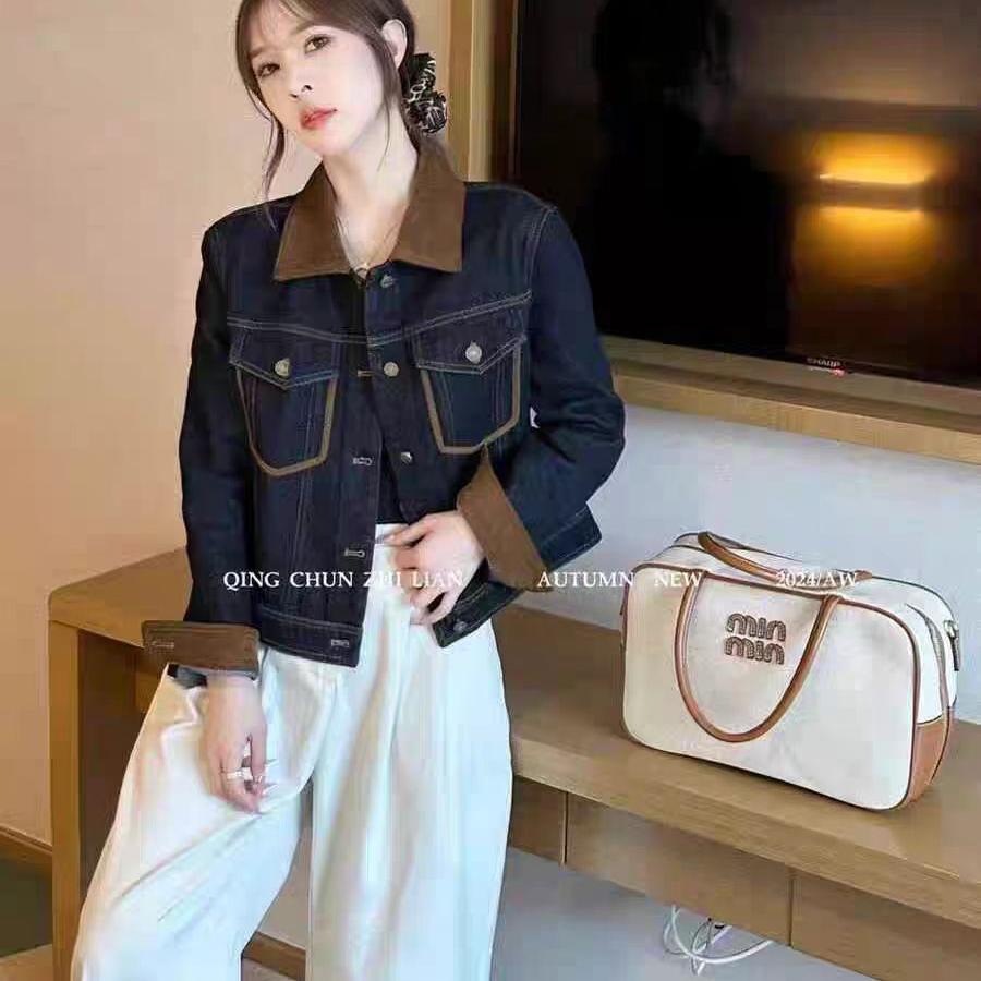 丹宁色高级感复古灯芯绒撞色牛仔外套女2024秋季新款时尚夹克上衣