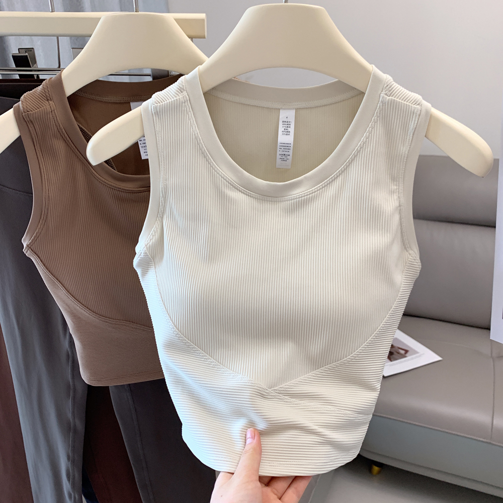 lulu巨好穿~固定胸垫瑜伽服背心紧身显瘦健身文胸工字美背运动内