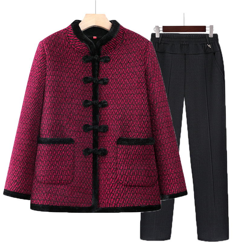 妈妈冬装棉衣民族风加绒保暖加厚外套新款洋气复古中老年套装