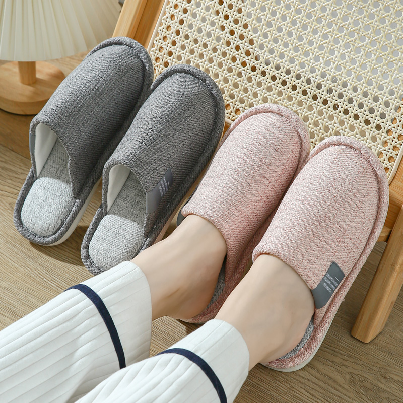 亚麻布艺拖鞋男款女夏天居家木地板布面吸汗防汗脚棉麻料春秋四季