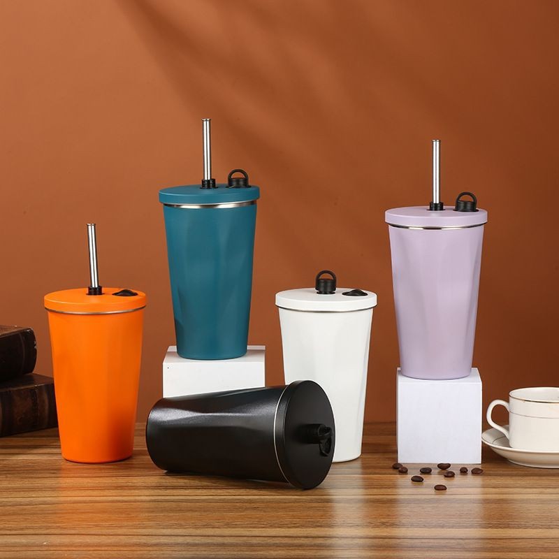 跨境304不锈钢吸管杯高颜值便携菱形咖啡杯随行大容量车载保温杯0