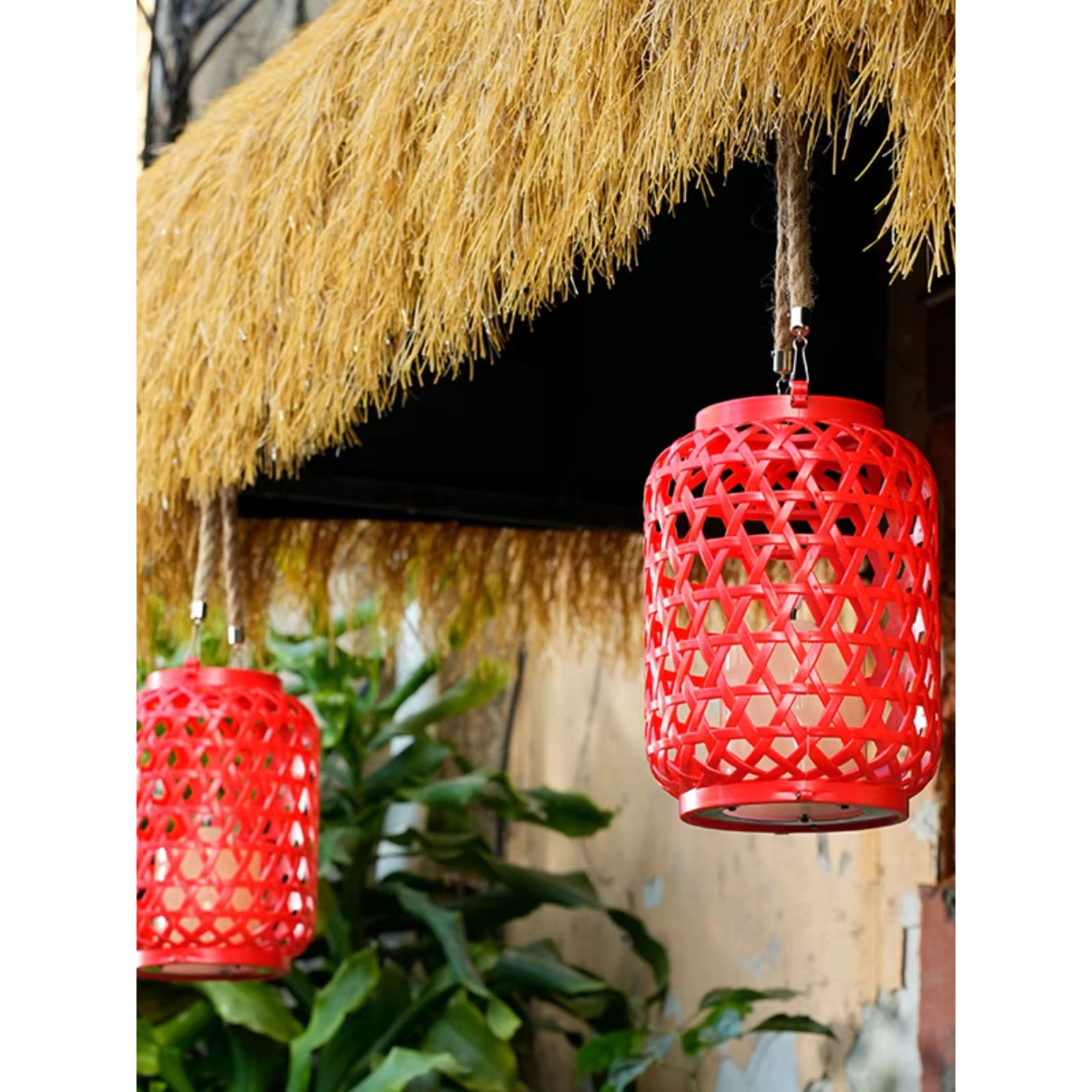 户外装饰灯太阳能庭院灯复古仿竹编灯笼中式简约景观灯别墅花园灯