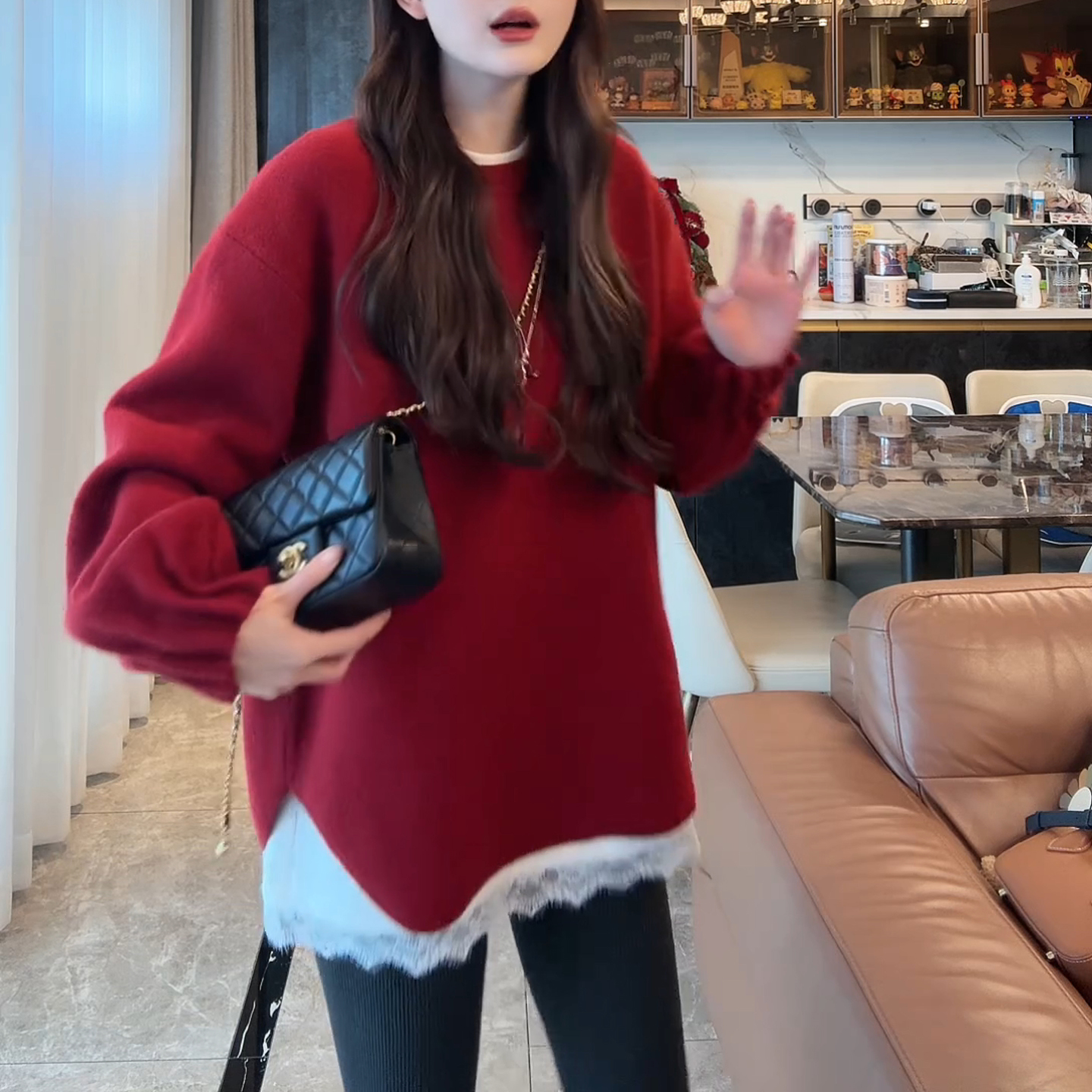 新年加绒毛衣~冬季显瘦宽松毛针织圆领秋冬大版毛衣LK2500621