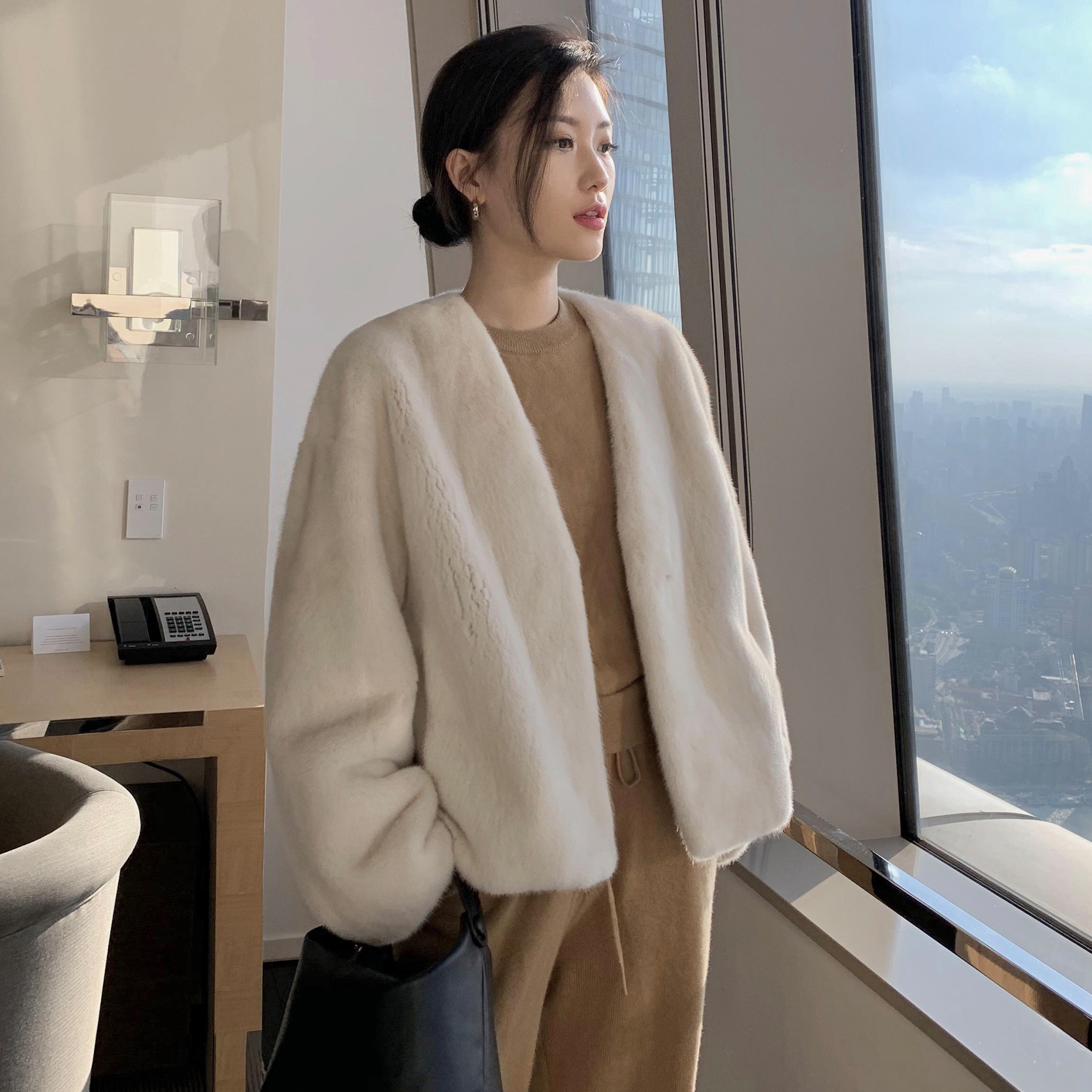 爆款本色系进口紫金级水貂皮皮草女整貂大衣貂毛外套短款冬季