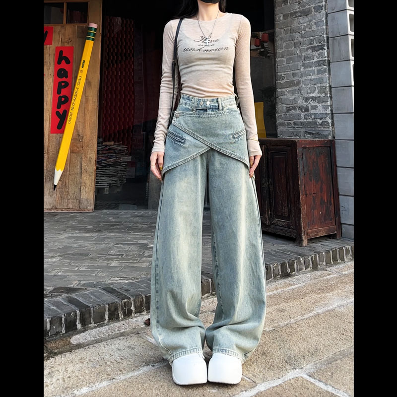 （清仓款）31212高腰牛仔裤女2025年新款街头可拆卸腰封裤子大码