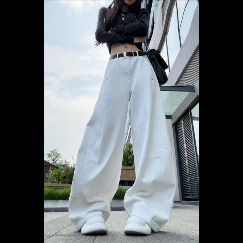 66118纯色洗水复古直筒牛仔裤女春季新款老钱风大版结构设计裤女