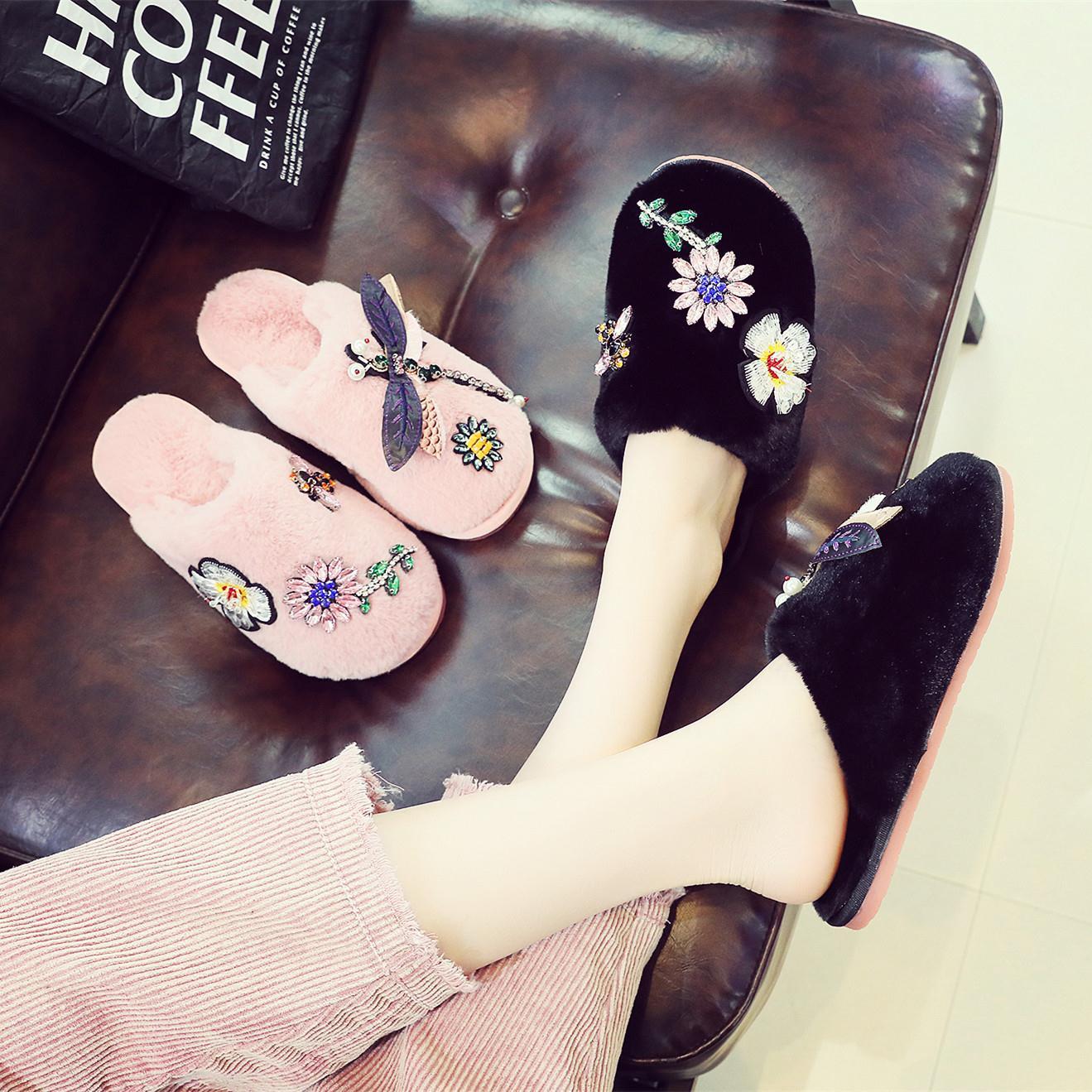 居家棉拖鞋女冬季2024新款海清家居室内家用平底防滑毛拖鞋可外穿