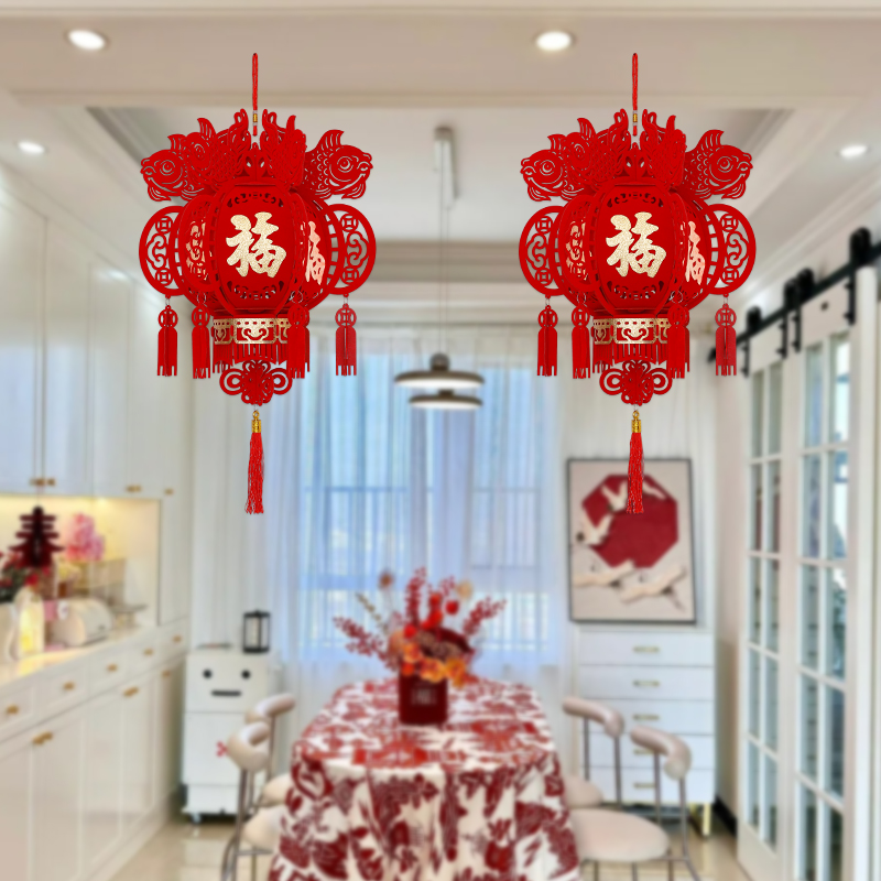新年元旦挂饰宫灯商场室内装饰高档大红灯笼过年福字春节布置用品