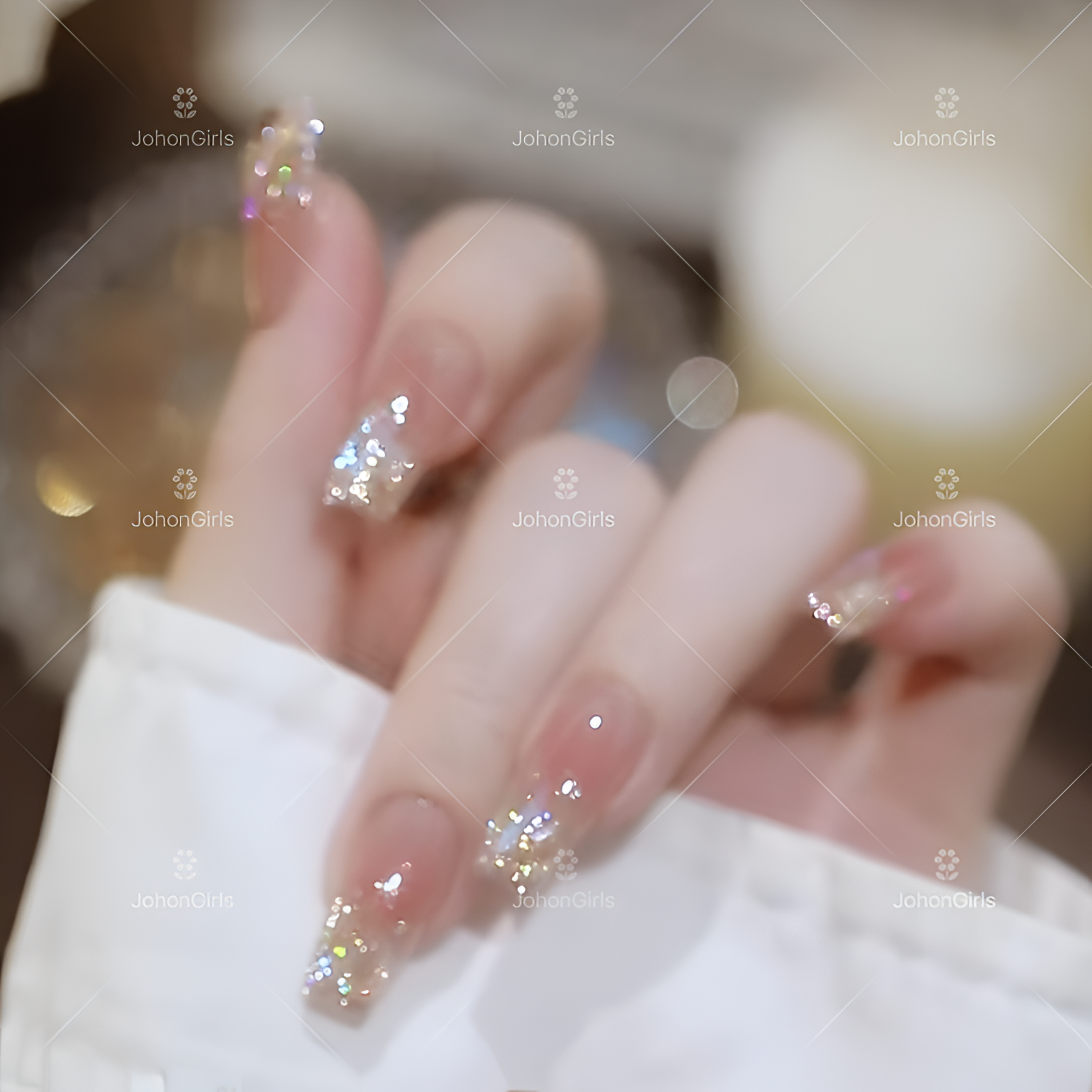 JohonGirls'/琴岛小嫚【 落日碎钻 】温精灵同款夏季超闪贴钻穿戴甲