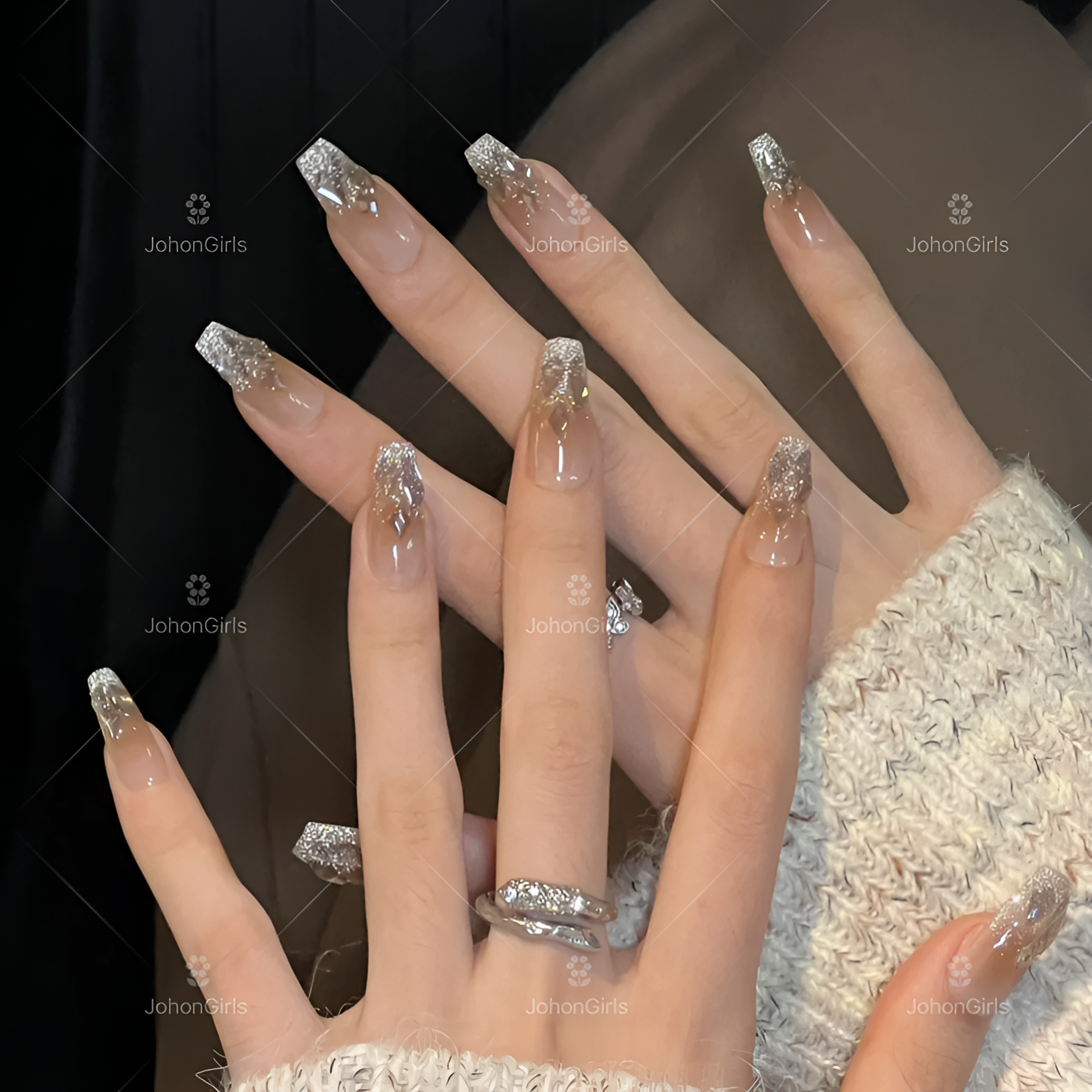 JohonGirls'/琴岛小嫚【美拉德】秋冬渐变冰透超闪美甲纯手工穿戴甲