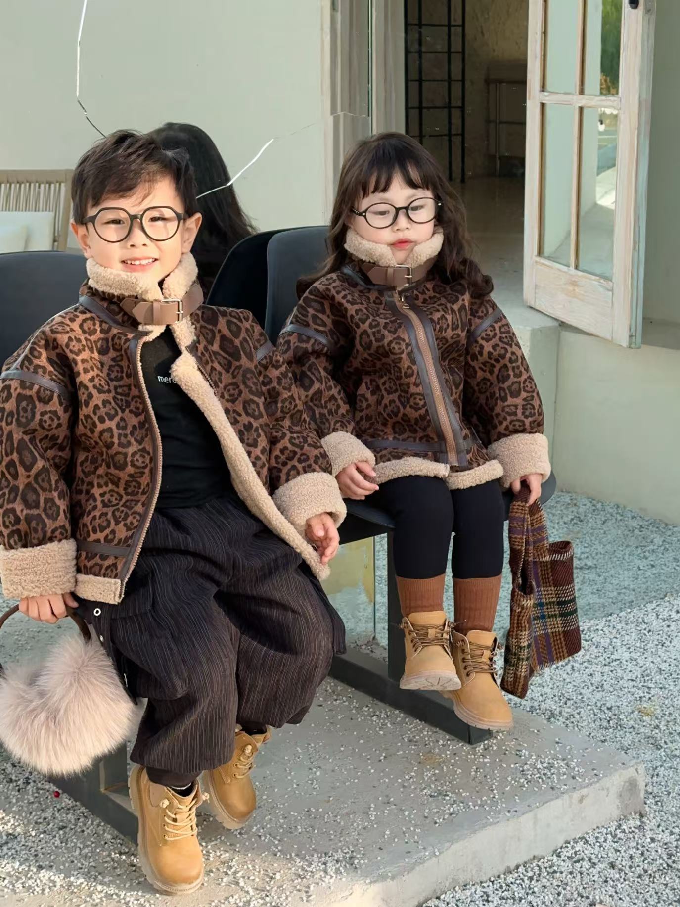 <现货》新款豹纹加绒加厚皮毛一体机车服冬季洋气时尚羊羔外套保暖