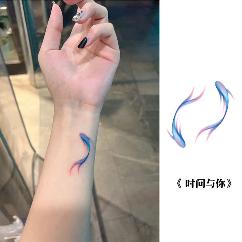 鲤鱼锦鲤纹身贴 蓝色锁骨手腕小清新防水彩色金鱼ins可爱网红贴纸