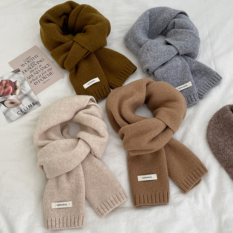 精选澳洲纯羊毛100%绵羊毛围巾新款纯色百搭男女冬季保暖针织围脖